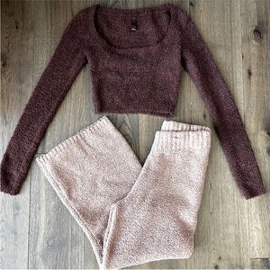 Skims High rise wide leg sherpa pants and cropped top set s/m